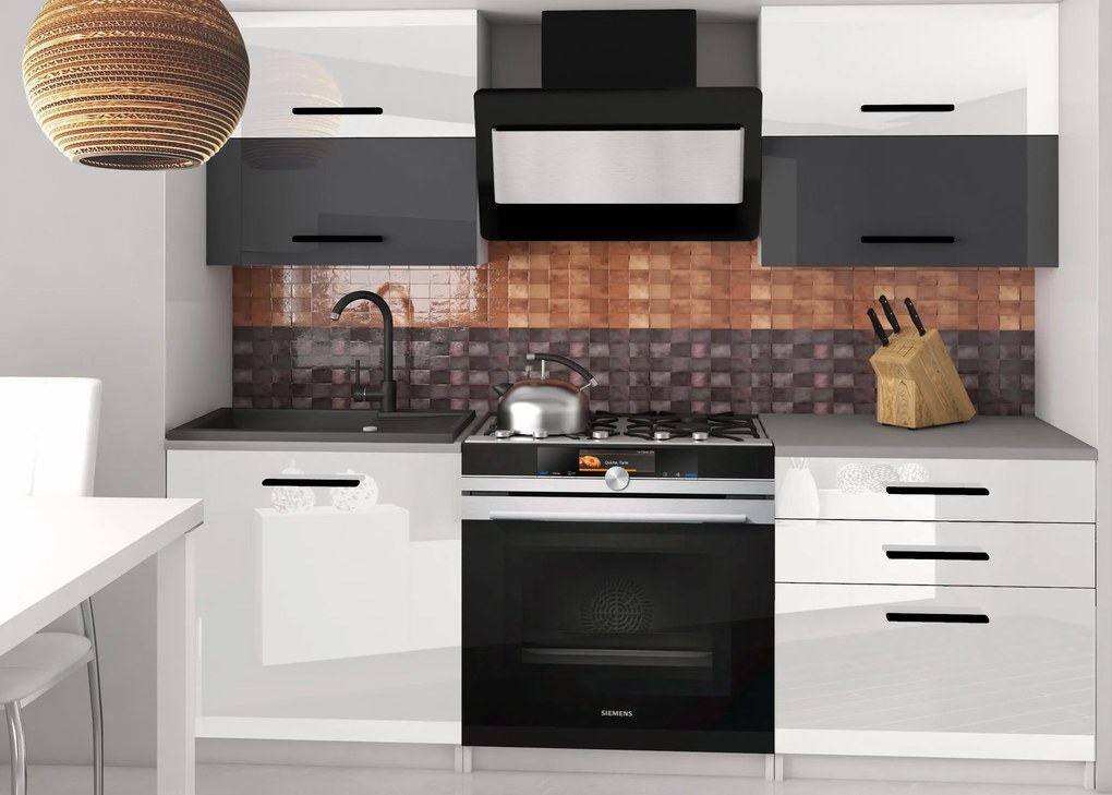 Kuchynská linka Belini 120 cm biely lesk / šedý lesk s pracovnou doskou Eleganta2 INF ELEGANTA2/2/WT/WSW/0/B1