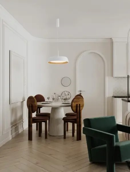 LED stmievateľný bielo-drevený moderný luster Sigi