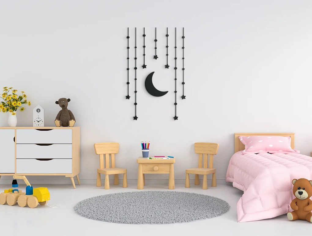 drevko Nálepka do detskej izby Hviezdičky s mesiacom Rozmer obrazu: 44,5 x 28,5 cm, Farba dekorácie: Čierna