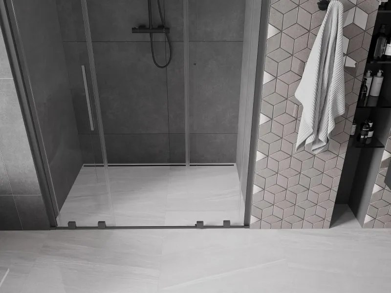 Mexen Velar Duo, posuvné sprchové dvere do otvoru 160 cm, 8mm číre sklo, brúsený grafit, 871-160-000-02-95