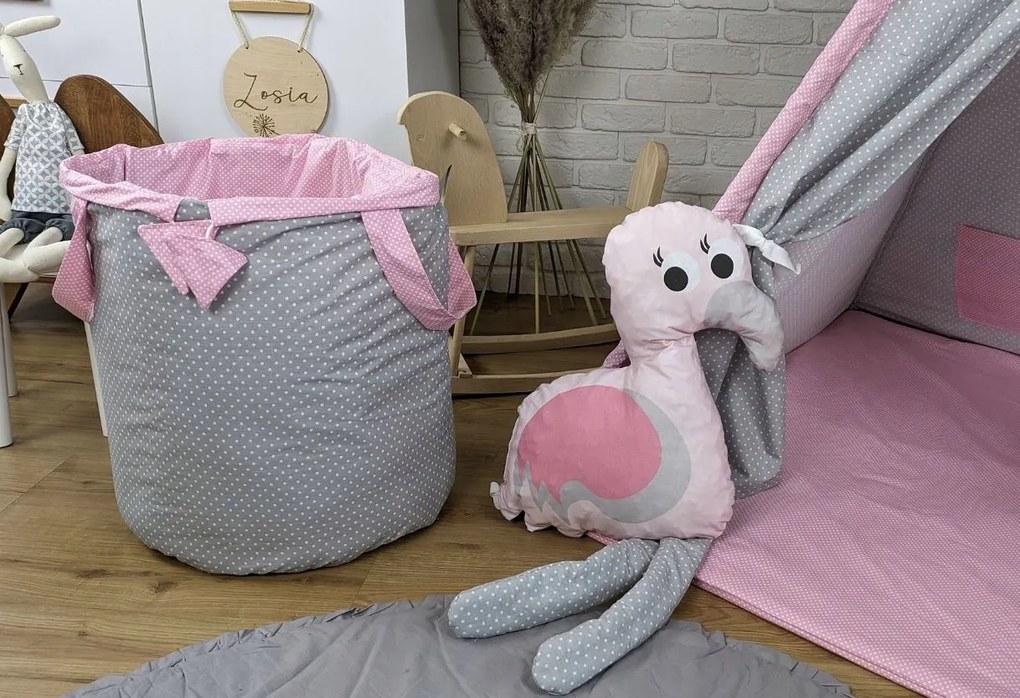Detský stan TEEPEE (TÝPIE) ANIMALS s doplnkami - PLAMENÁK A KAMARÁDI - šedý/ružový