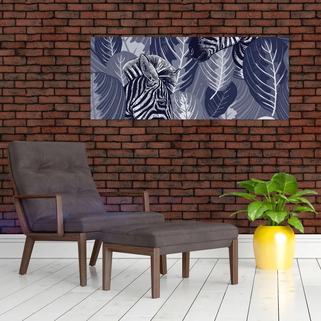 Obraz - Modré zebry (120x50 cm)