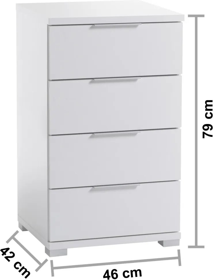 Nočný stolík/skrinka so 4 zásuvkami Smilla, výška 79 cm, biely