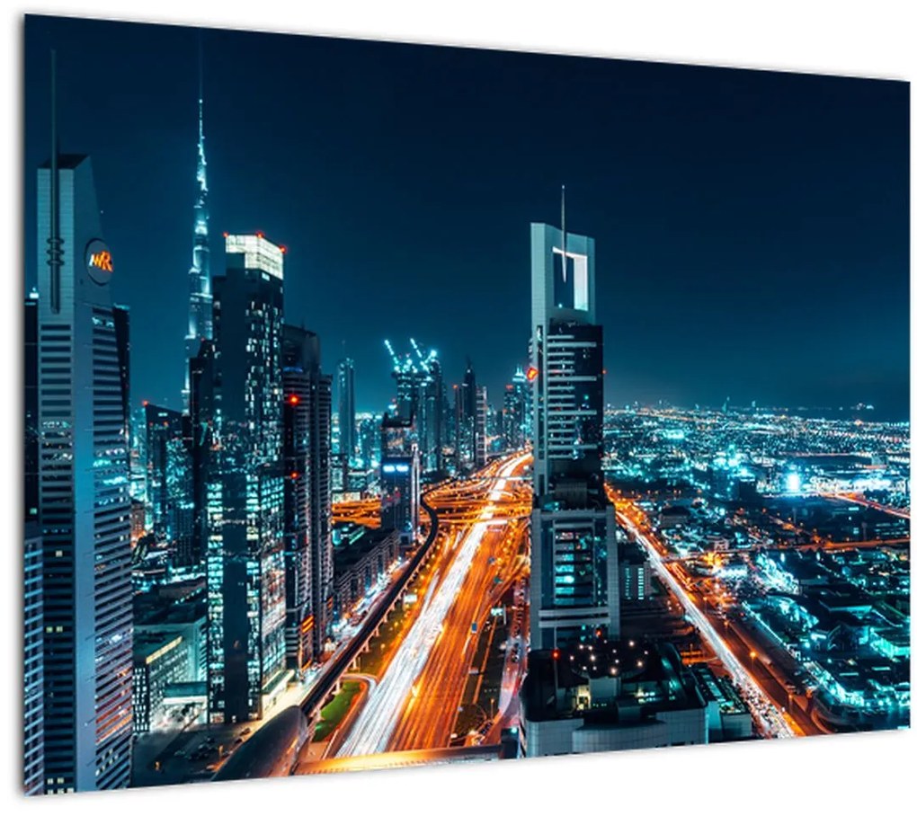 Sklenený obraz - Dubajská noc (70x50 cm)