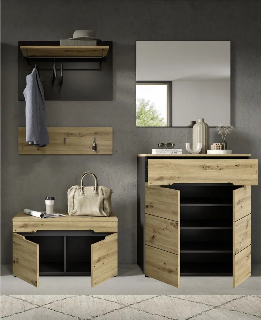 Predsieňová zostava Cano (5-dielna), šedá/dub artisan