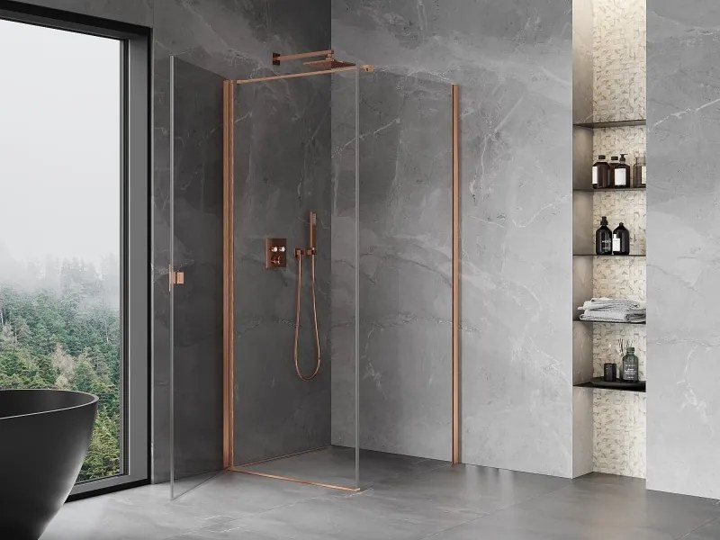 Mexen Mist-B, 1-krídlový výklopný sprchový kút 95 x 95 cm, číre sklo, medený matný profil, 8A2T-095-095-65-00