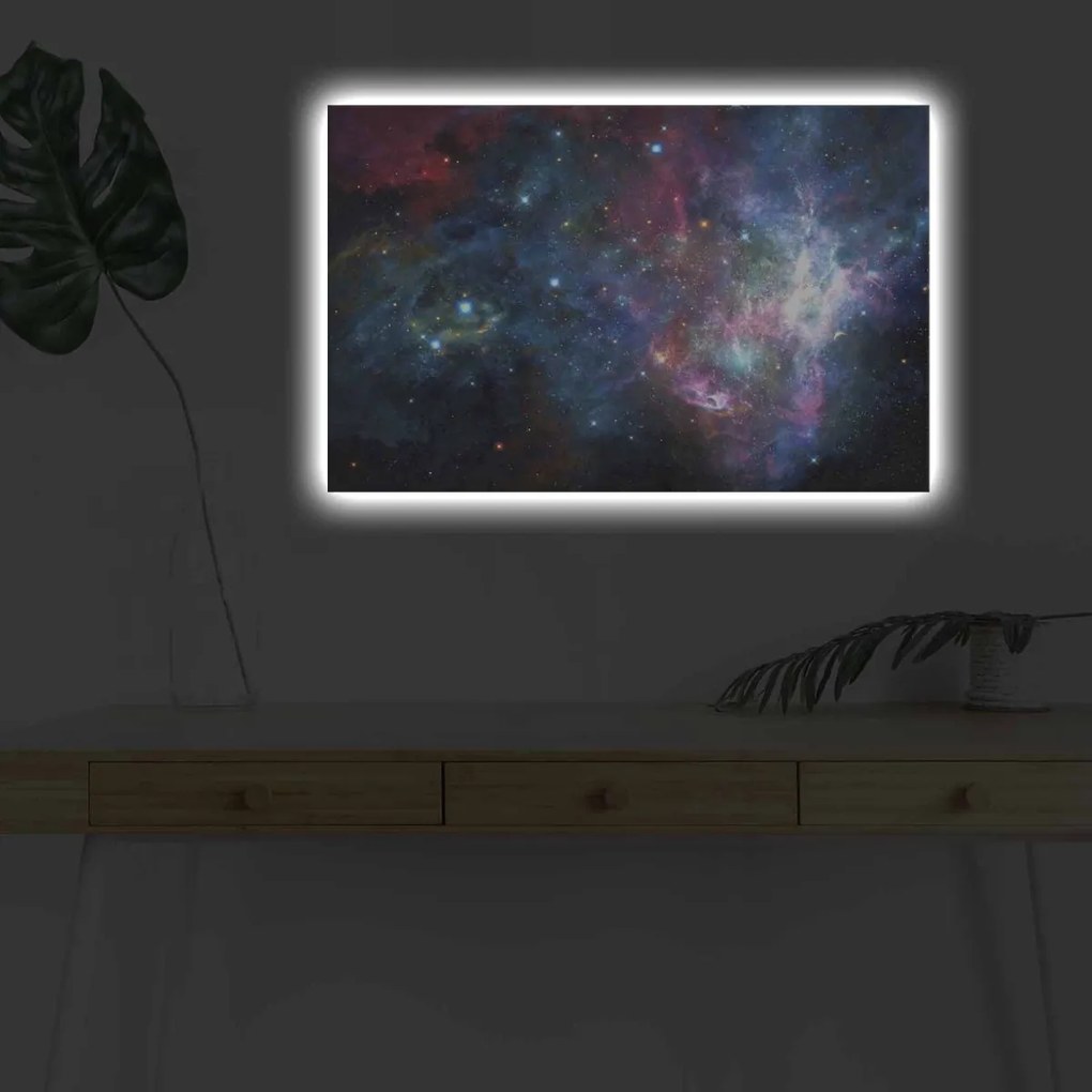 Obraz s LED osvetlením FAREBNÁ GALAXIA 45 x 70 cm