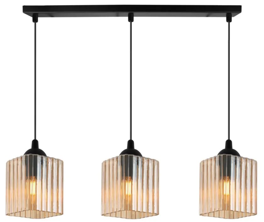 Závesné svietidlo Riffle Square, 3x medové sklenené tienidlo, b