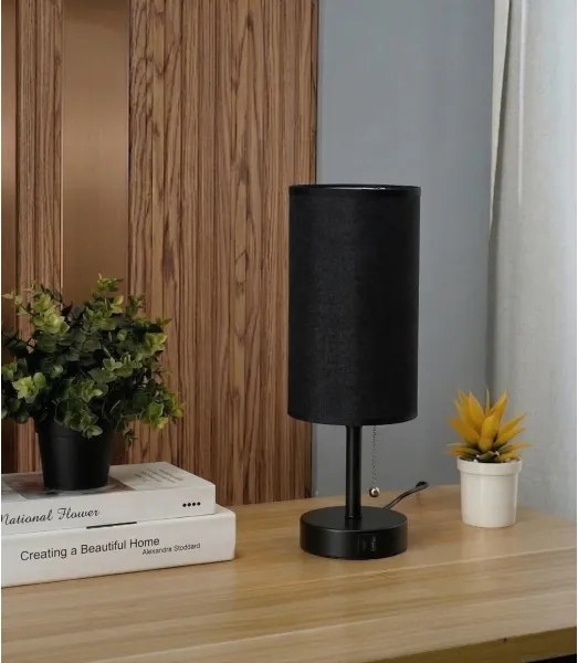 Brilagi - Stolná lampa s USB portom TABLON 1xE27/25W/230V čierna