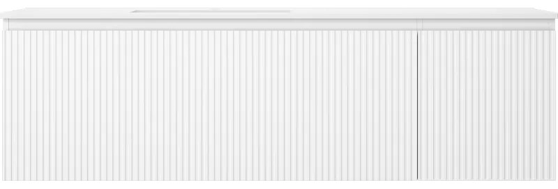 Mexen Rivel, kúpeľňová skrinka 160 cm s ľavým umývadlom Otis, 1S, 1D, drážkovaná, biela matná, 91A23-16047-3-BBFF01-W18L01