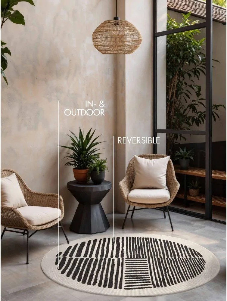 Čierny/krémovobiely okrúhly vnútorný a vonkajší koberec ø 160 cm Haringey Bounds – Ted Baker