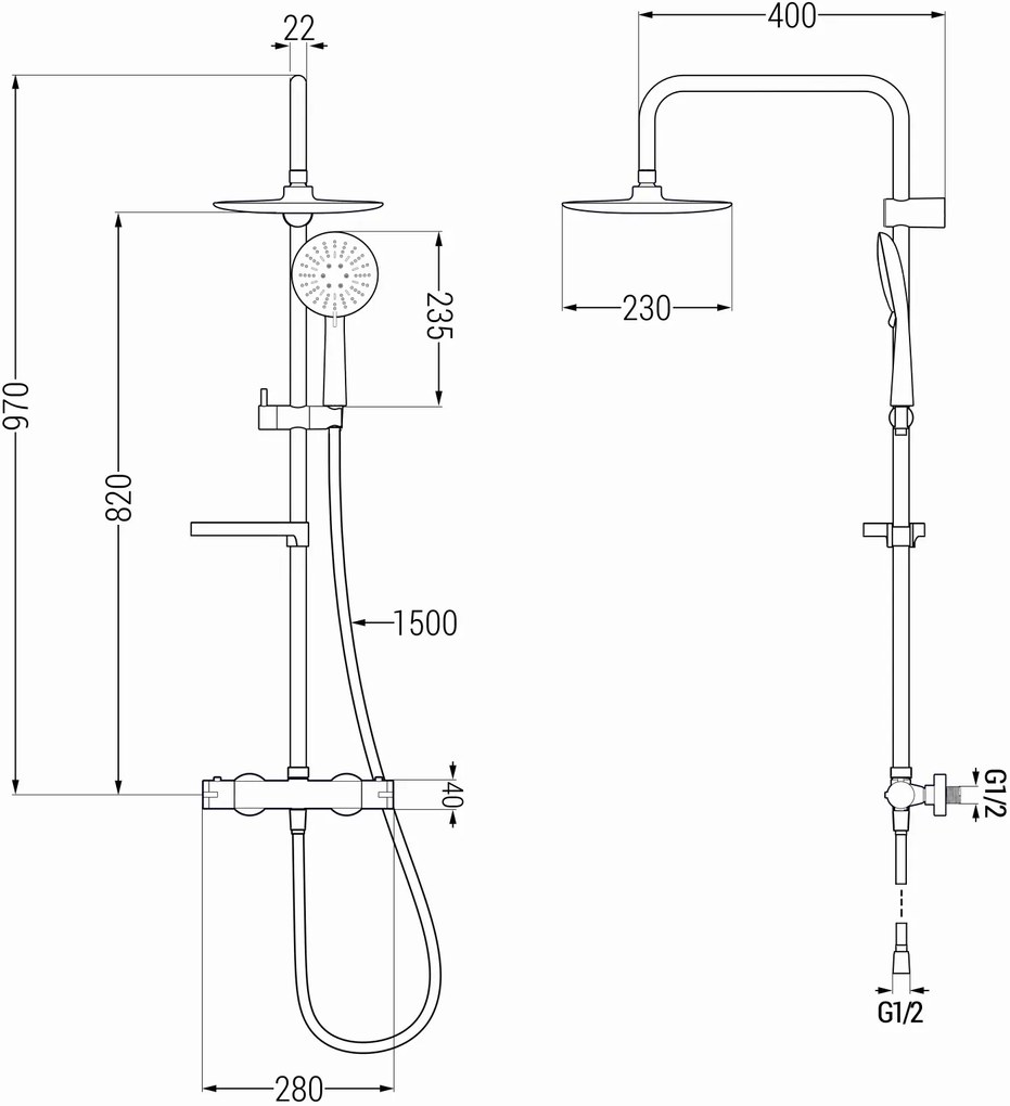 Mexen KX33 sprchový set s termostatickou batériou Kai, čierna, 771503391-70