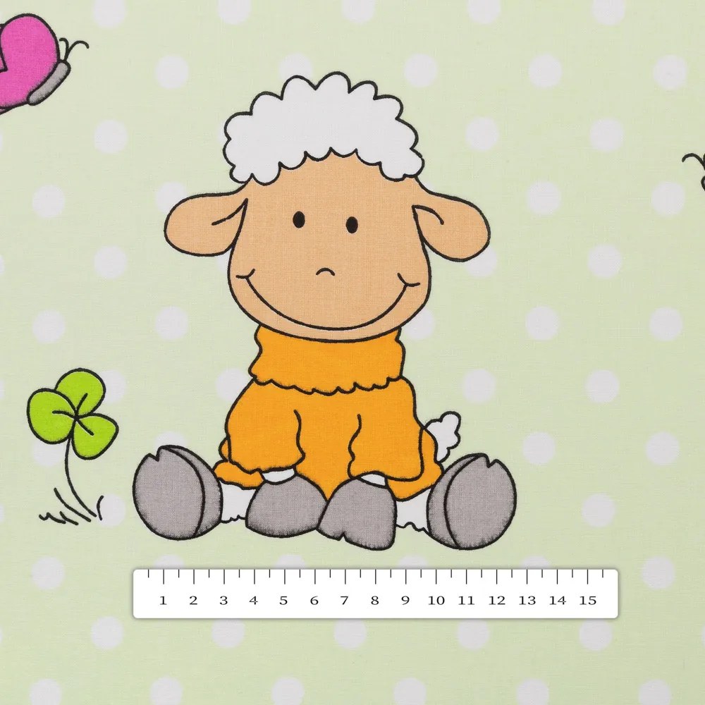 Biante Detské bavlnené posteľné obliečky do postieľky Sandra SA-729 Veselé ovečky na svetlo zelenom bodkovanom Do postieľky 90x140 a 50x70 cm