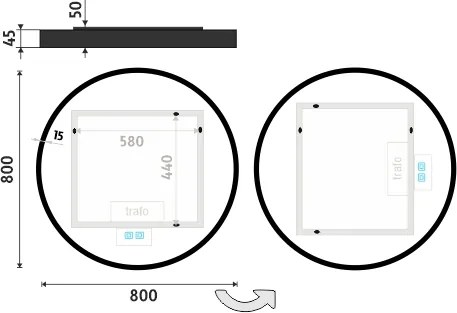 Nimco ČIERNE LED zrkadlo pr. 800 s dvoma dotykovými senzormi - ZPC 31002RVX-90