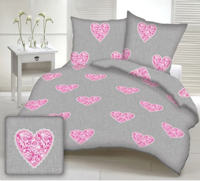 Obliečky bavlnené Love ružové TiaHome - 1x Vankúš 90x70cm, 1x Paplón 140x220cm
