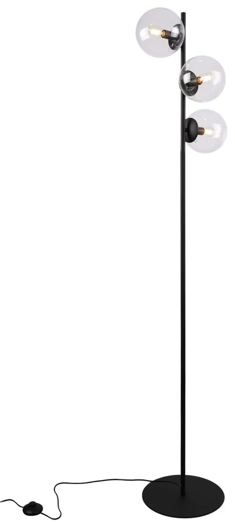 Stojacia lampa Paris, 3x číre sklenené tienidlo, B