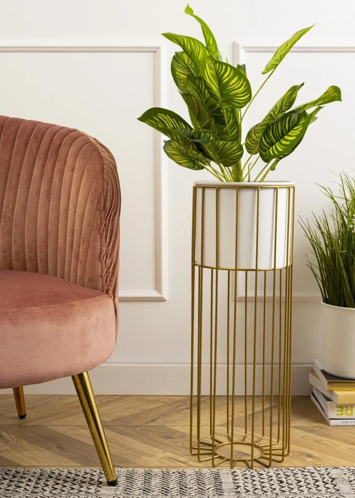 Kvetináč na stojane LOFT II 55 cm zlatý/biely