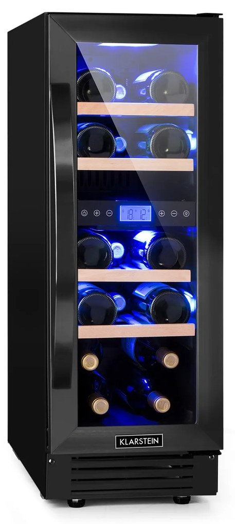 Klarstein Vinovilla 17 Built-in Duo Onyx Edition, dvojzónová vinotéka, 53 l, 17 fliaš, 3-farebné LED osvetlenie, sklenené dvere