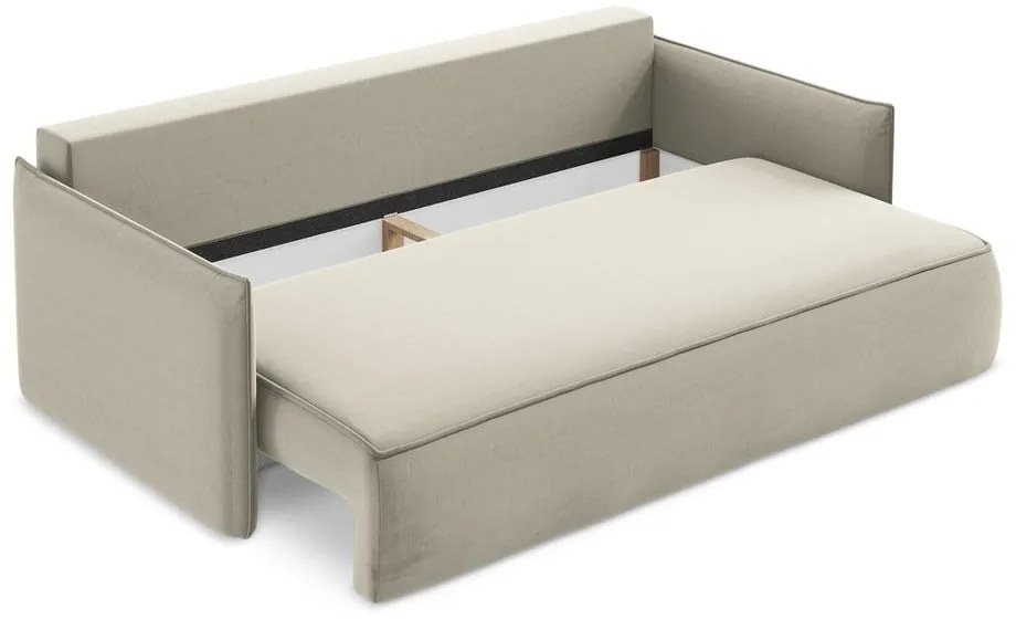 Béžová zamatová rozkladacia/s úložným priestorom pohovka 225 cm Hula – Makamii