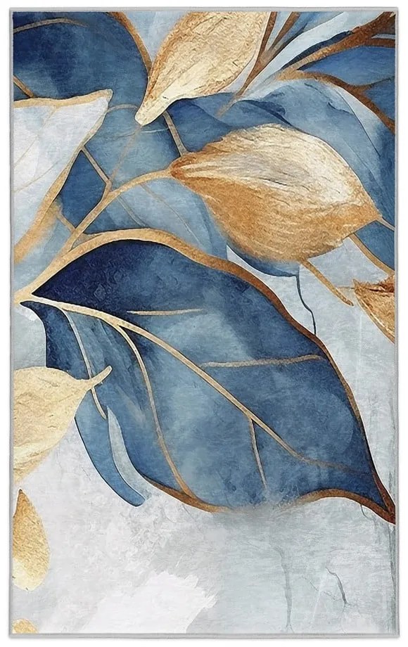 Prateľný koberec v modrej a zlatej farbe 160x230 cm Golden Leaves – Mila Home