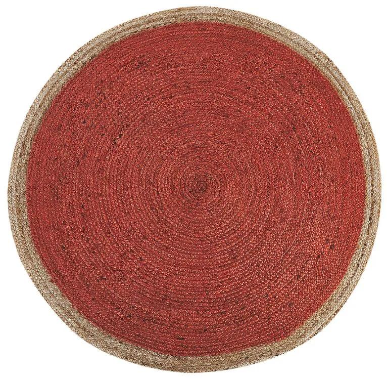Okrúhly jutový koberec ⌀ 120 cm koralovočervený MENEMEN Beliani