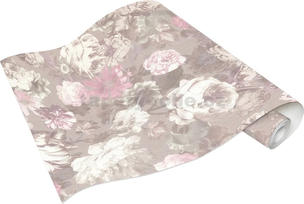 Vliesové tapety na stenu 02513-70, rozmer 10,05 m x 0,53 m, kvety veľké ružové, Erismann