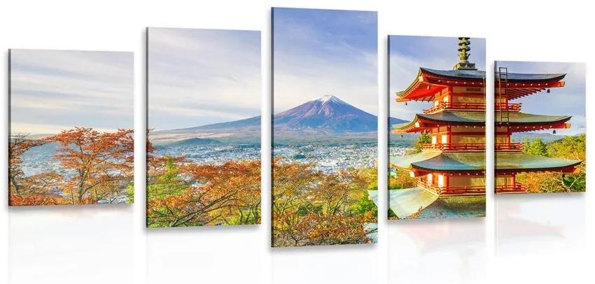 5-dielny obraz výhľad na Chureito Pagoda a horu Fuji - 200x100