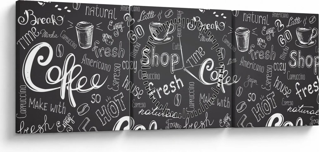 Obraz - Coffee (s hodinami) (90x30 cm)