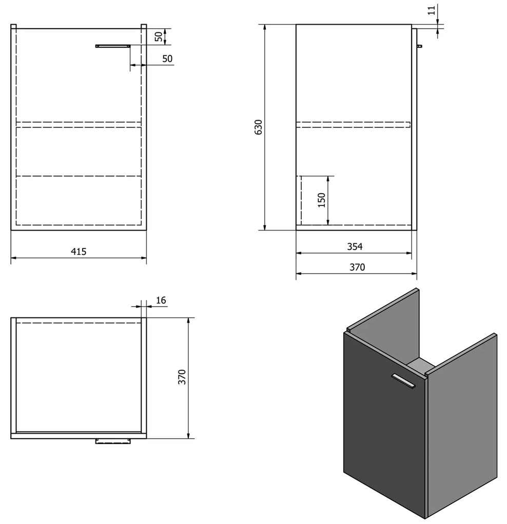 Aqualine Aqualine, ZOJA umývadlová skrinka 41,5x63x37,6 cm, biela, 56372