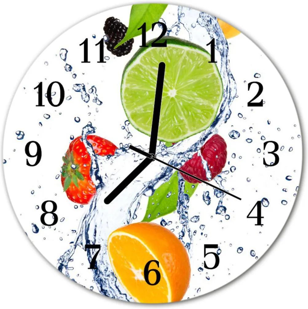 Sklenené hodiny okrúhle citrónové ovocie | BIANO