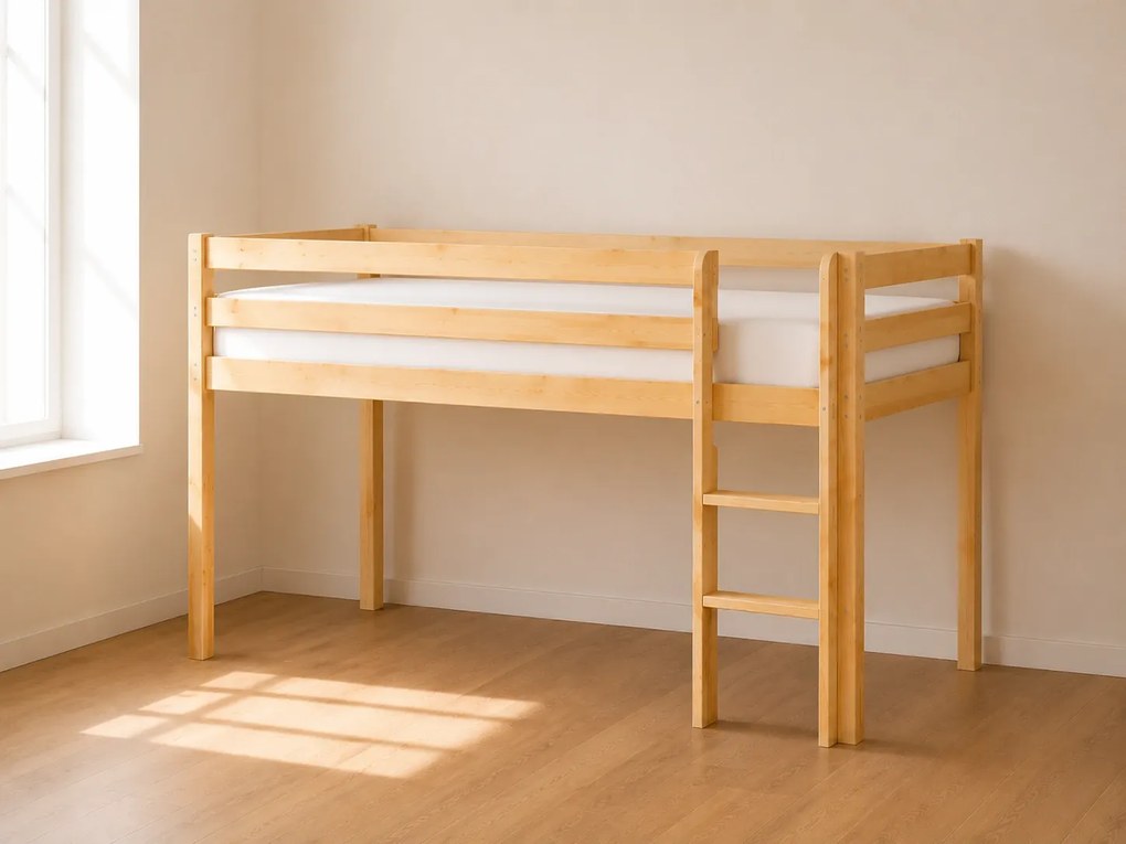 Detská vyvýšená posteľ z masívu 200x90 cm - prírodné drevo