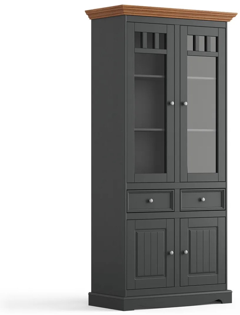 PROXIMA.store - Rustikálna drevená vitrína veľká 4s.2 - BELLUNO ELEGANTE FARBA: biela - orech