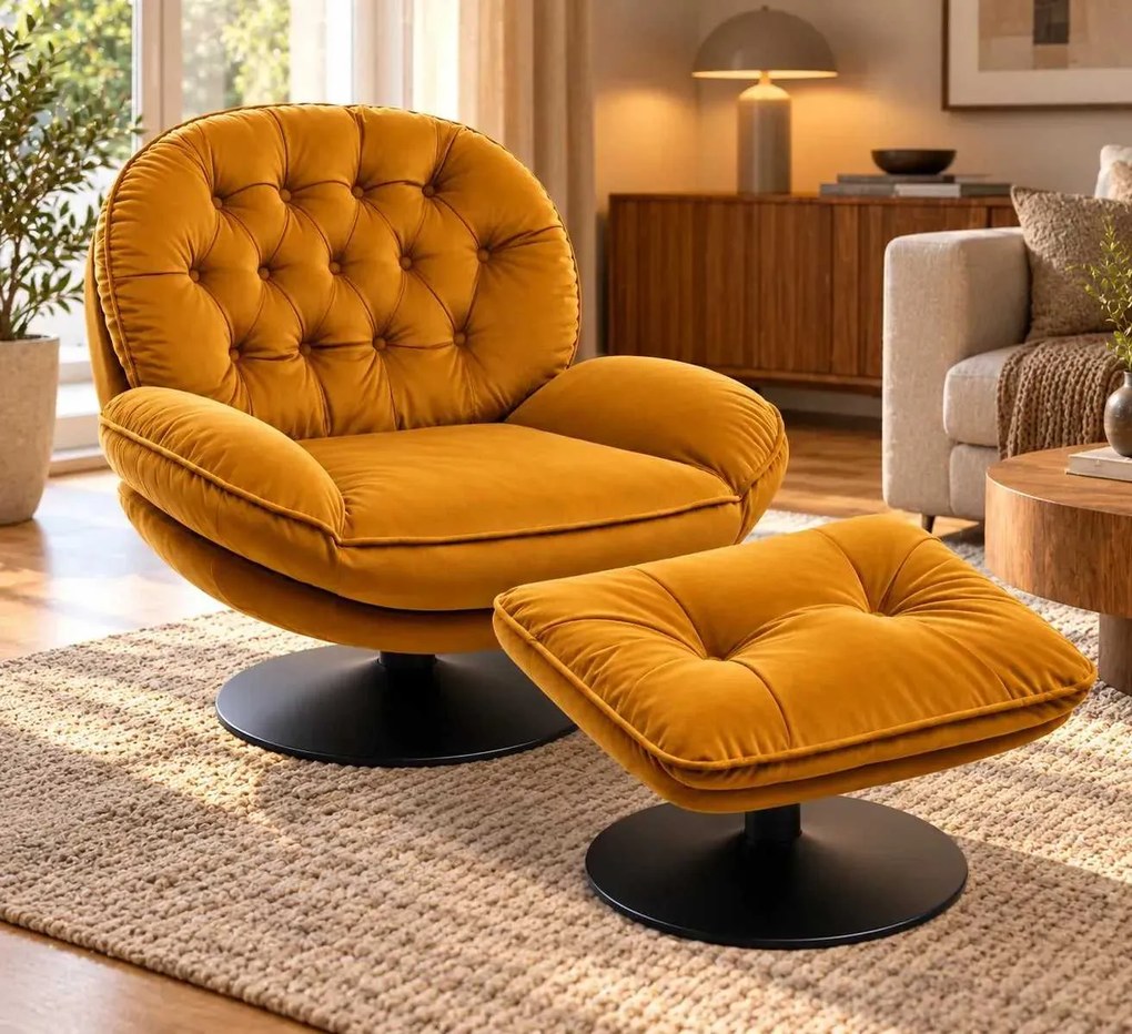 LuxuryForm DESIGN Otočné relaxačné kreslo LUNA s podnožkou – medové