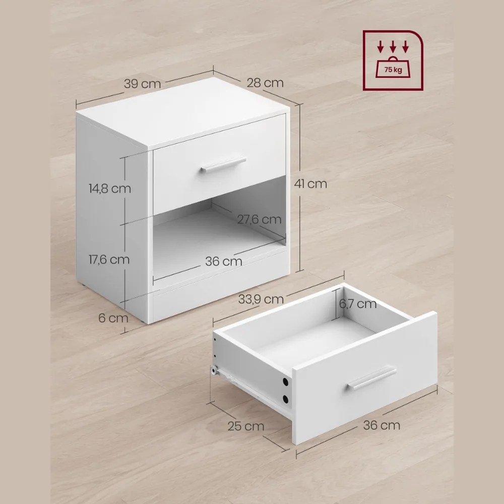 Nočný stolík COSTA, 28x39x41cm, biela Vasagle