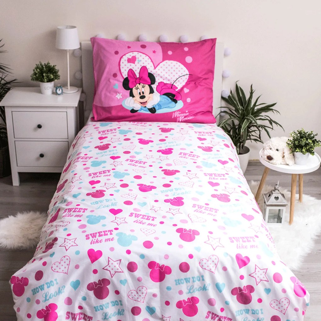 DETSKÉ OBLIEČKY Z MIKROVLÁKNA MINNIE 140X200 CM, 1 KS 70X90 CM VZOROVANÉ