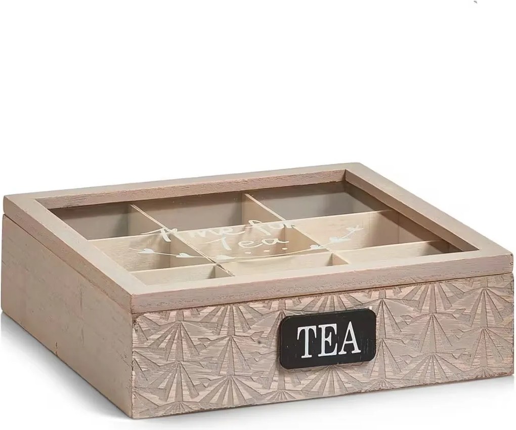 Zeller Present Drevená krabička na čaj - TIME FOR TEA, 9 priehradiek