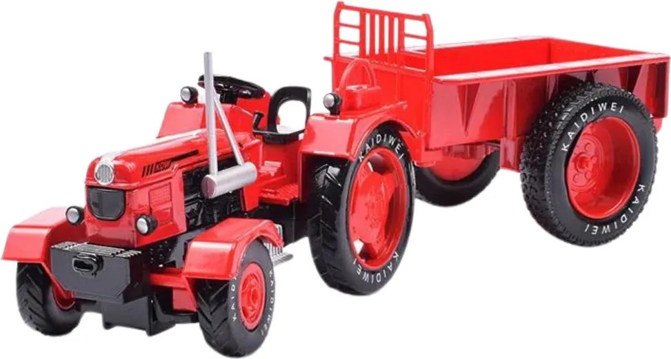 LEAN Toys Kovový poľnohospodársky traktor s prívesom, červený, v mierke 1:18