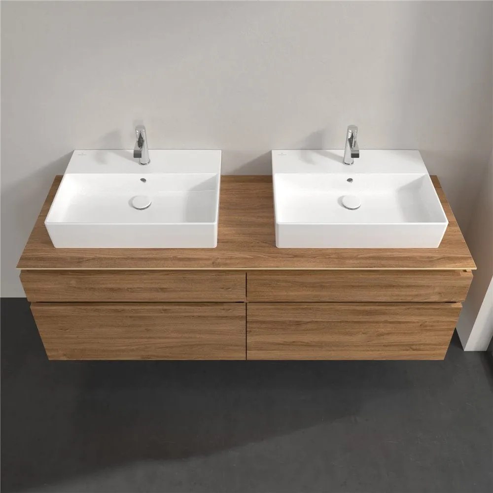 VILLEROY & BOCH Legato závesná skrinka pod dve umývadlá na dosku, 4 zásuvky, 1600 x 500 x 550 mm, Oak Kansas, B67700RH