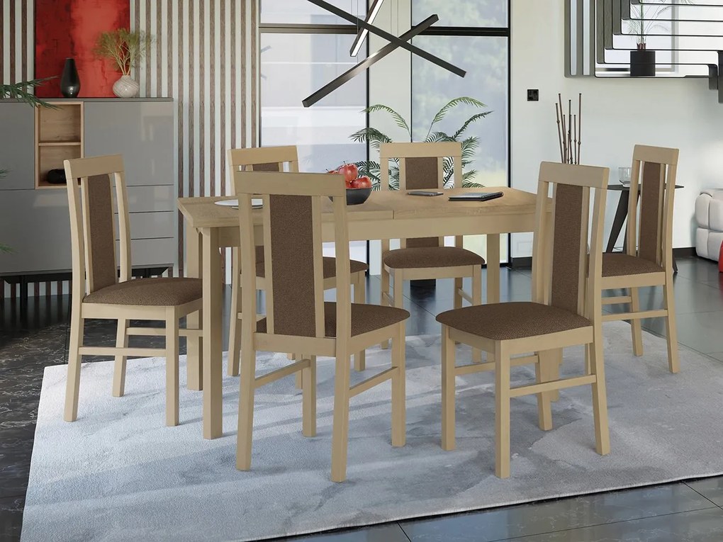 Rozkladací stôl so 6 stoličkami - AL34, Morenie: jelša - L, Poťahové látky: 26x - Kronos 22