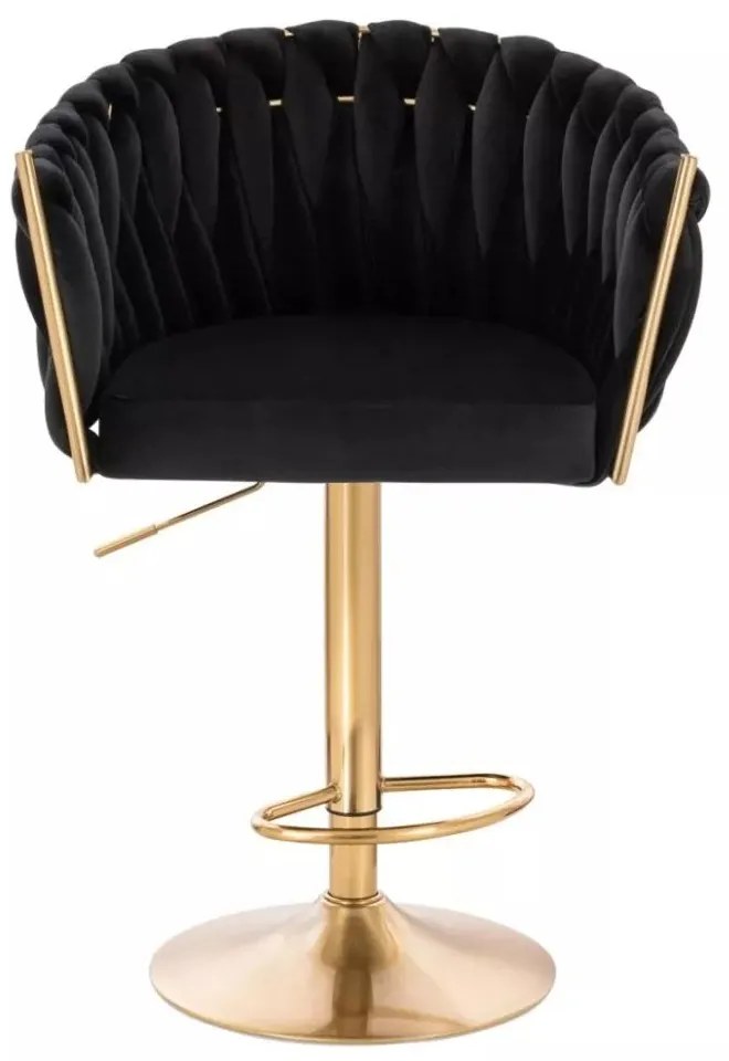 LuxuryForm DESIGN Barová stolička NORDEN VELUR na zlatom tanieri - čierná