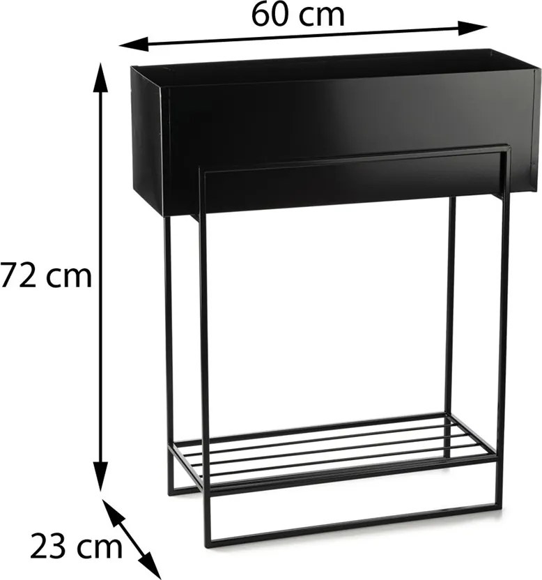 KOVOVÝ KVETINÁČ SO STOJANOM RECT 72X23X60 CM ČIERNA