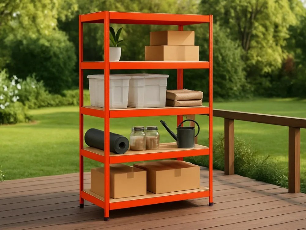 Akcia 20x Regál 180x90x40 cm lakovaný 5-policový, nosnosť 875 kg - červený