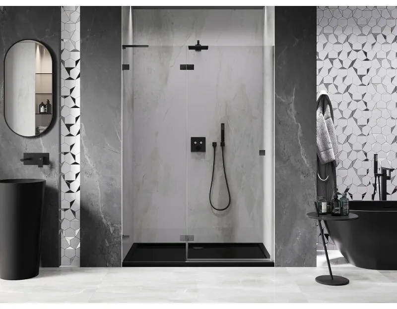 Mexen, Mexen Lunar L ľavé otočné sprchové dvere 130 cm, priehľadné, pištoľovo šedé kartáčované - 834L-130-000-66-00-L