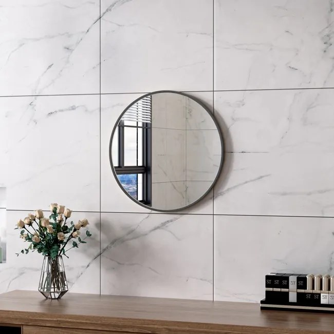 Erga Round, okrúhle zrkadlo 50cm, čierny rám, ERG-V01-ROUND-5050-BK