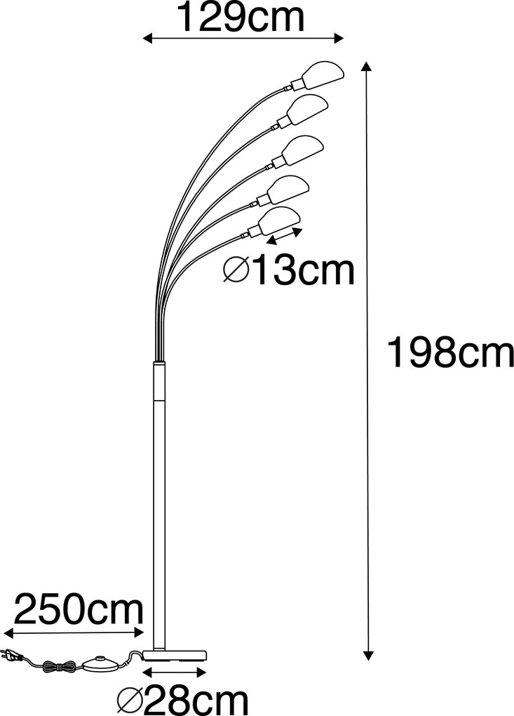 Dizajnová stojaca lampa oceľ s opálovým sklom 5-svetlo - Sixties Marmo