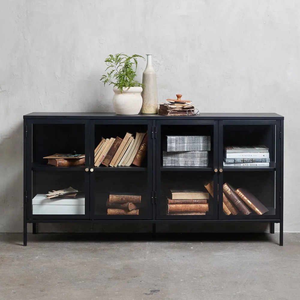 Čierna vitrína Unique Furniture Carmel, dĺžka 170 cm