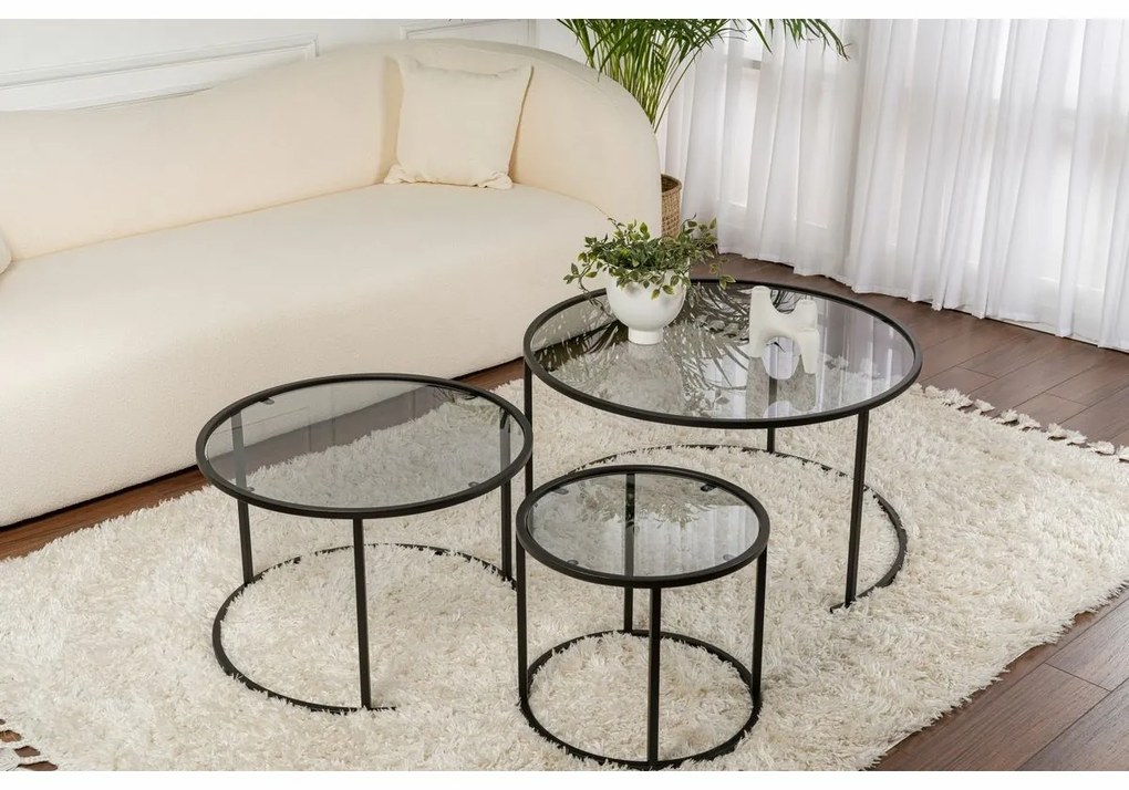 Súprava konferenčných stolíkov Aurum Black and Grey 80 cm, 3 ks