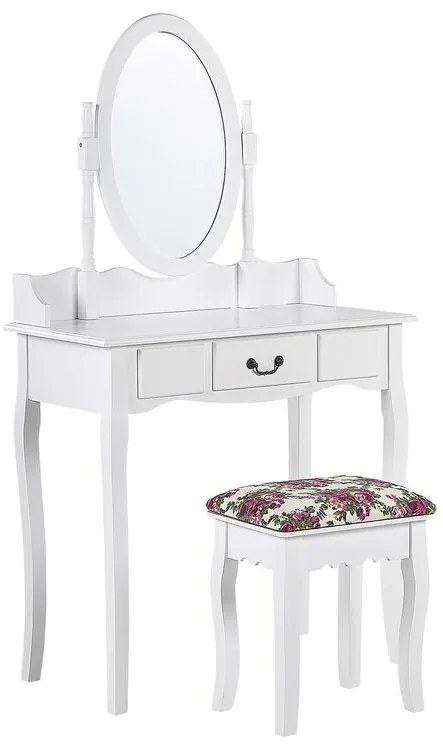 Toaletný stolík s oválnym zrkadlom a stoličkou biely SOLEIL Beliani