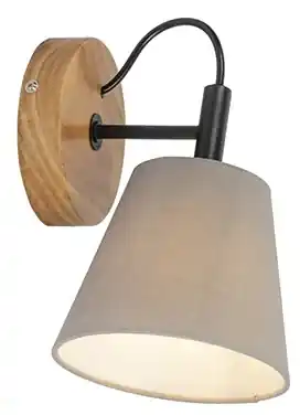 Vidiecka nástenná lampa drevená so sivou - Cupy | Biano