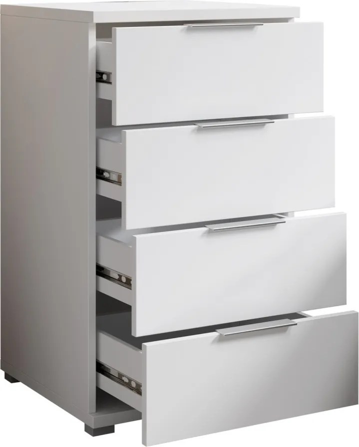 Nočný stolík/skrinka so 4 zásuvkami Smilla, výška 79 cm, biely